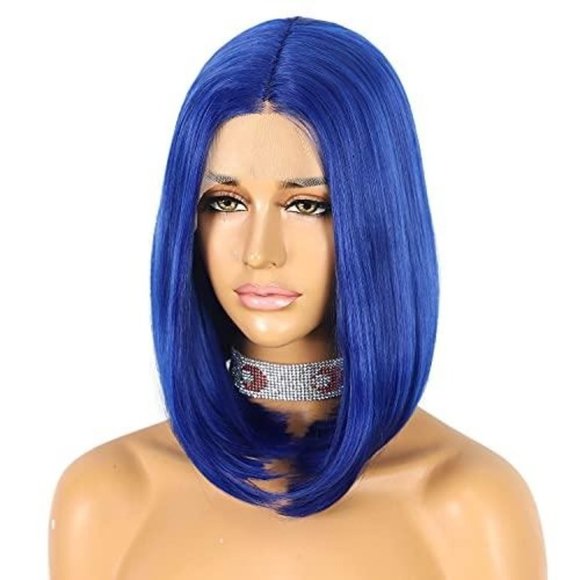 Straight Bob Blue Lace Front Bob Wigs for Women